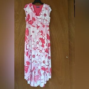 Kelly By Clinton Kelly Pink Floral Stretch Dress V-neck Hi-Lo M Midi Sleeveless
